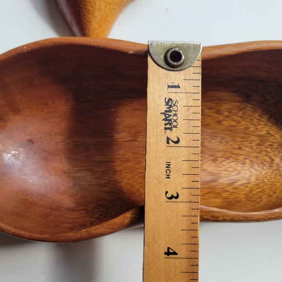 Orobilt VTG MCM Monkey Pod 12x4x2 Wood Set 2 Leaf Fruit Snack Bowl Fall Holidays - Picture 14 of 15